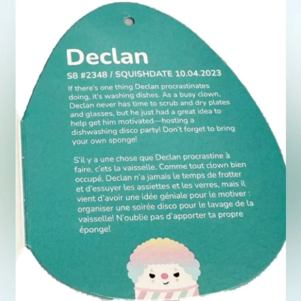 Declan the Snowcone Clown Squishmallows 8'' NWT Exclusive Crossover Series - Picture 4 of 5